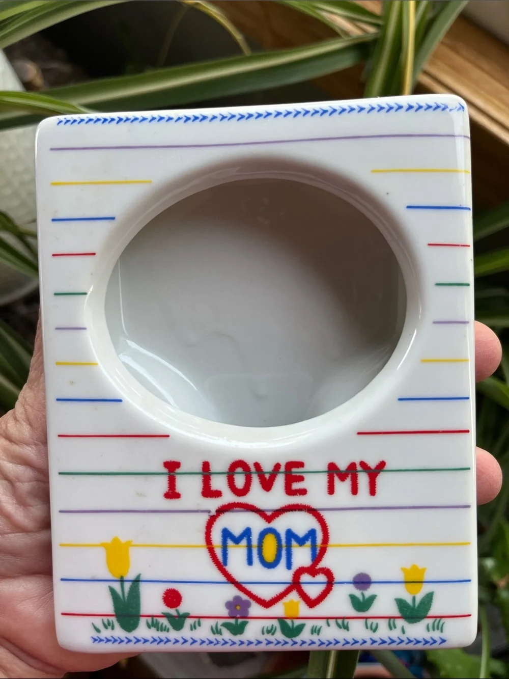 ‘I LOVE MY MOM’ Vtg Ceramic Picture Photo Frame Floral Theme Mothers Day+ *READ*